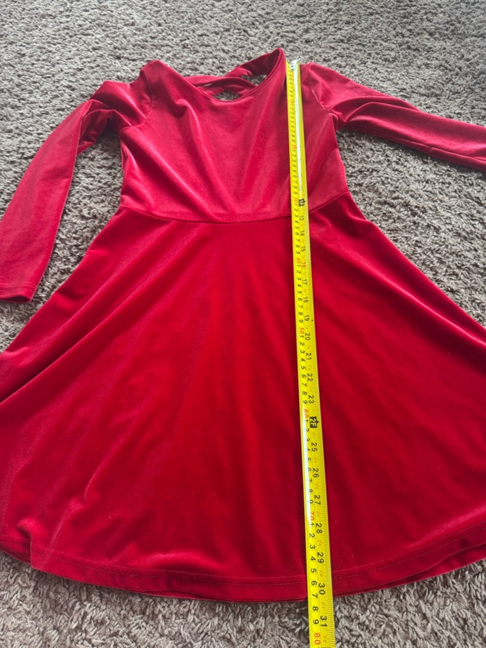 The Children’s Place Girls Red Velvet Dress Fit Flare Holiday Christmas 10 12 - Picture 7 of 8